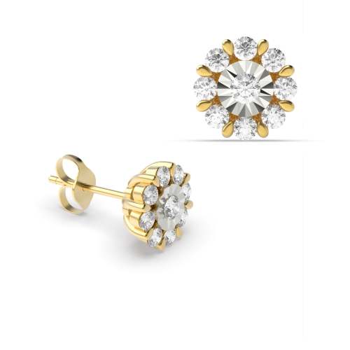 4 Prong Round Yellow Gold Stellar Diamond Earrings