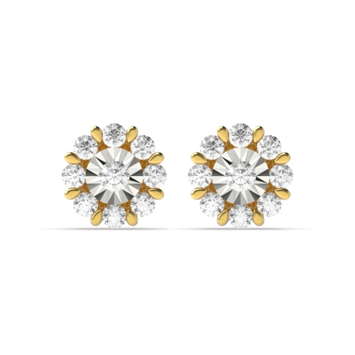 4 Prong Round Yellow Gold Stellar Diamond Earrings