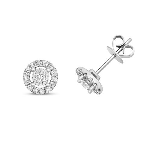 4 Prong Round White Gold Stud Earrings