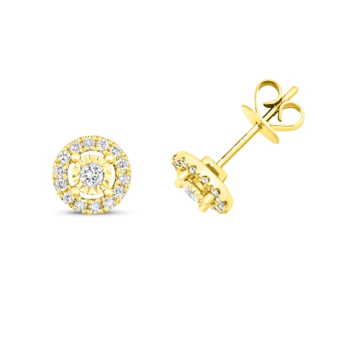 4 Prong Round Yellow Gold Cosmic Stud Diamond Earrings