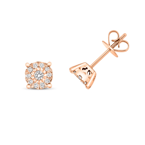 4 Prong Round Rose Gold Nebula Stud Diamond Earrings