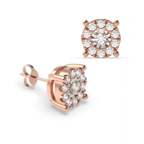 4 Prong Round Rose Gold Glint orb Stud Diamond Earrings
