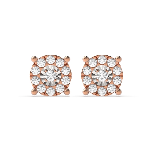4 Prong Round Rose Gold Glint orb Stud Diamond Earrings