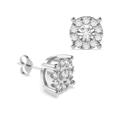 4 Prong Round White Gold Stud Earrings