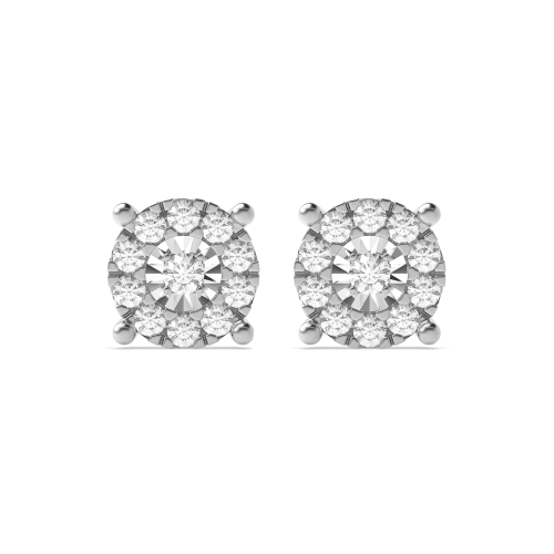 4 Prong Round White Gold Stud Earrings