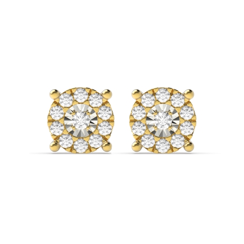 4 Prong Round Yellow Gold Glint orb Stud Diamond Earrings
