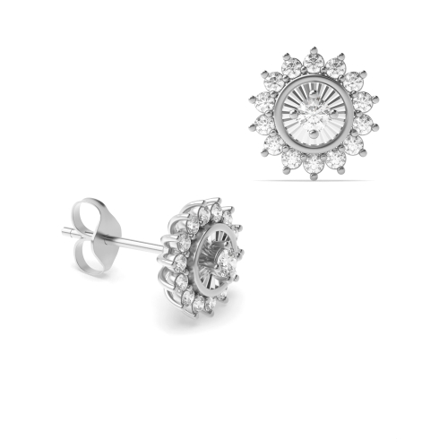 4 Prong Round White Gold Stud Earrings