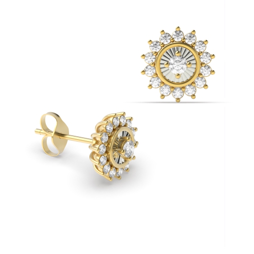 4 Prong Round Yellow Gold Zenith radiance Diamond Earrings