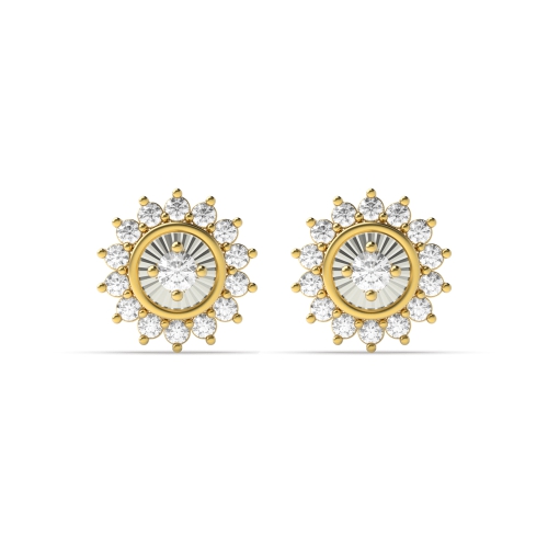 4 Prong Round Yellow Gold Zenith radiance Diamond Earrings