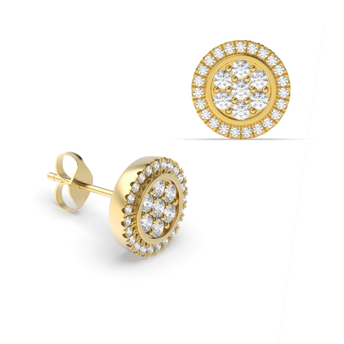 Pave Setting Round Yellow Gold Silhouette whisper Stud Diamond Earrings