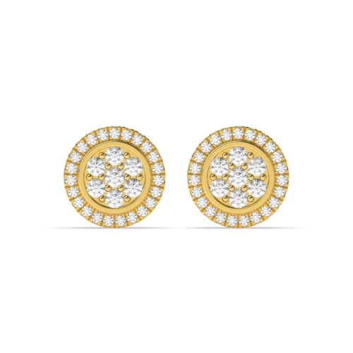 Pave Setting Round Yellow Gold Silhouette whisper Stud Diamond Earrings