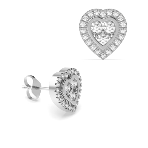 1/4 Carat Heart Shape Halo Diamond Cluster Earrings (7.0mm-10.0mm)