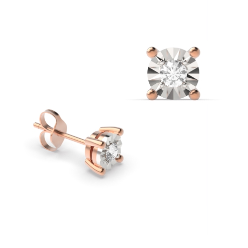 4 Prong Round Rose Gold Harmony shine Diamond Earrings