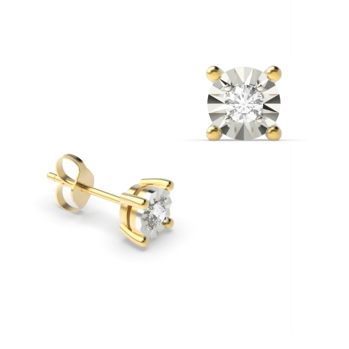 4 Prong Round Yellow Gold Harmony shine Diamond Earrings