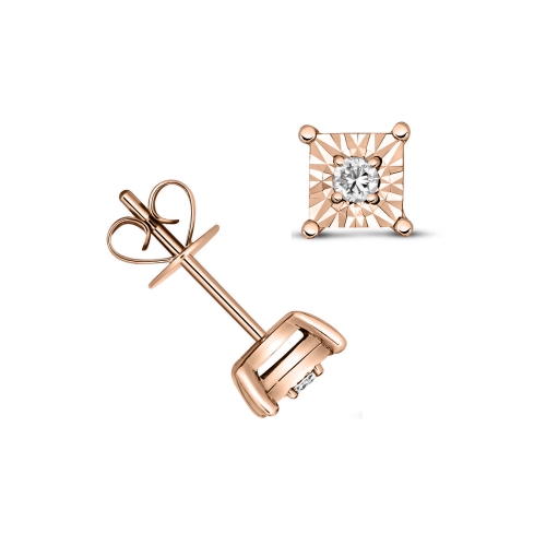 4 Prong Round Rose Gold Whisper aura Stud Diamond Earrings
