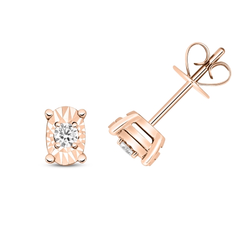 4 Prong Round Rose Gold Lumen pulse Stud Diamond Earrings