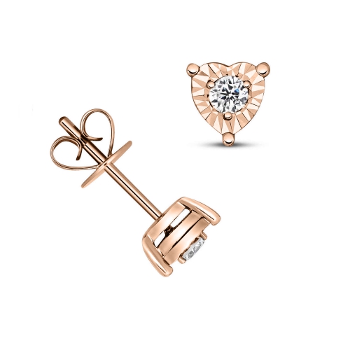 4 Prong Round Rose Gold Zenith beam Stud Diamond Earrings