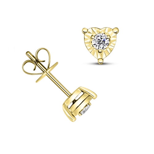 4 Prong Round Yellow Gold Zenith beam Stud Diamond Earrings