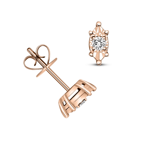 4 Prong Round Rose Gold Essence Stud Diamond Earrings