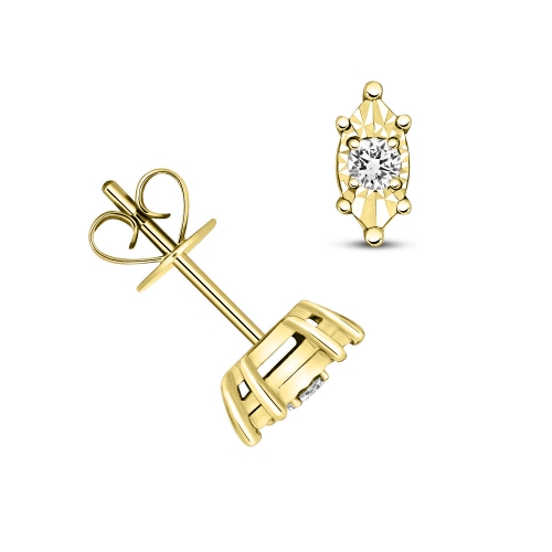 4 Prong Round Yellow Gold Essence Stud Diamond Earrings
