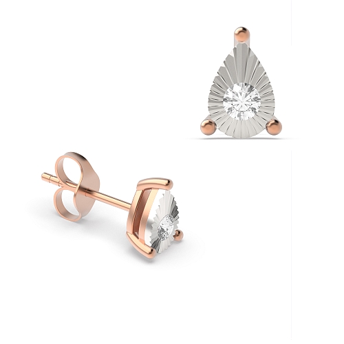 4 Prong Round Rose Gold Illusion flash Stud Diamond Earrings