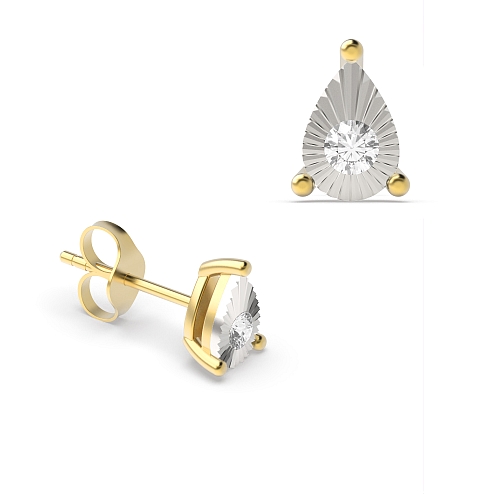 4 Prong Round Yellow Gold Illusion flash Stud Diamond Earrings
