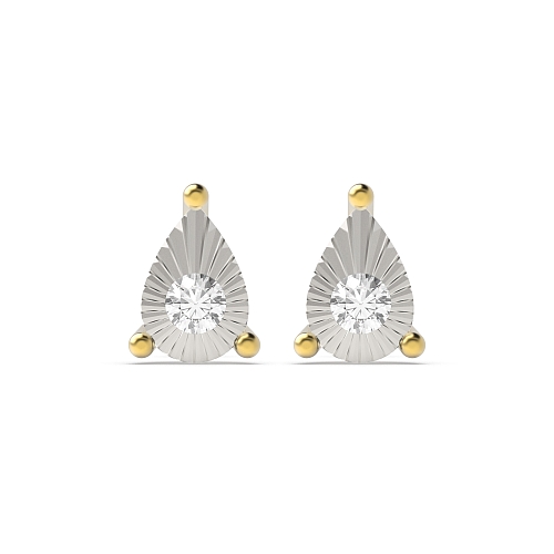 4 Prong Round Yellow Gold Illusion flash Stud Diamond Earrings
