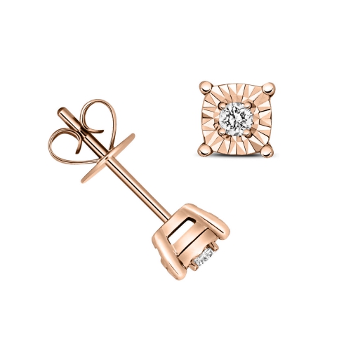 4 Prong Round Rose Gold Gleam veil Stud Diamond Earrings