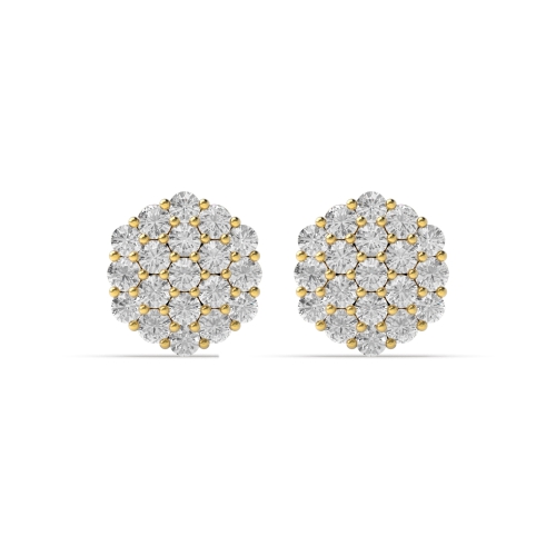 Pave Setting Round Yellow Gold Cluster Earrings