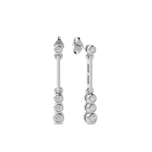Bezel Setting Round Silver Drop Diamond Earrings