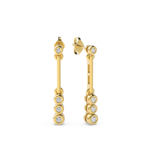 Bezel Setting Round Yellow Gold Graduating with bar Drop Diamond Earrings