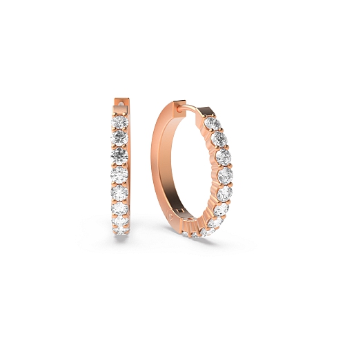 4 Prong Round Rose Gold Designer orbit Hoop Diamond Earrings
