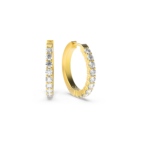 4 Prong Round Yellow Gold Designer orbit Hoop Diamond Earrings