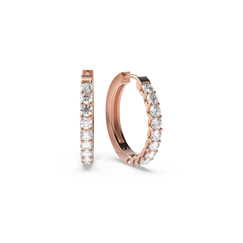 4 Prong Round Rose Gold Delicate 15mm Hoop Diamond Earrings