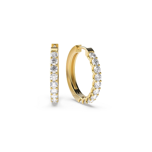 4 Prong Round Yellow Gold Delicate 15mm Hoop Diamond Earrings