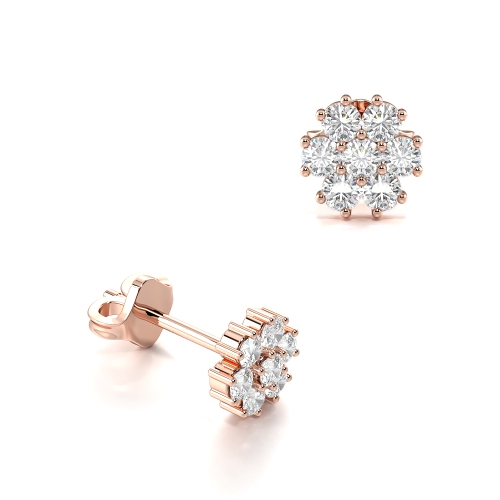 4 Prong Setting Round Diamond Cluster Earrings Available in Gold and Platinum (4.20mm-6.50mm)