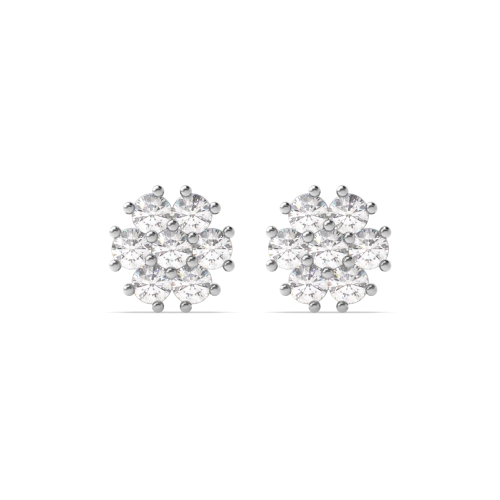 4 Prong Round White Gold Cluster Earrings