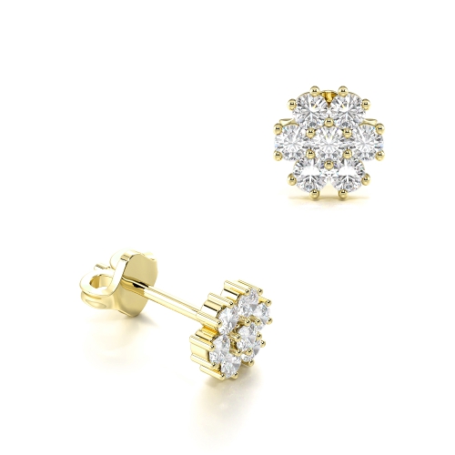 4 Prong Setting Round Diamond Cluster Earrings Available in Gold and Platinum (4.20mm-6.50mm)