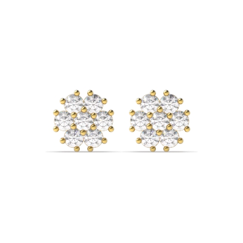 4 Prong Round Yellow Gold Cluster Earrings