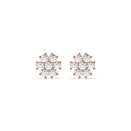 4 Prong Round Rose Gold Flower styled petit Diamond Earrings