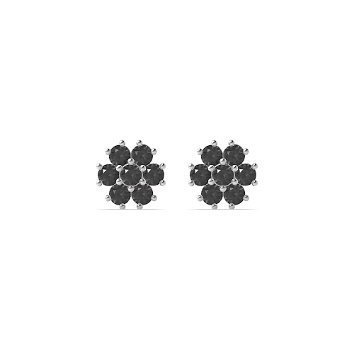 4 Prong Round Flower styled petit Black Diamond Earrings