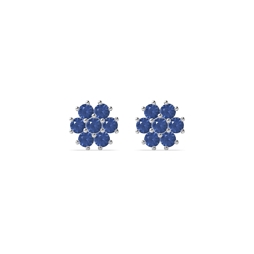 4 Prong Round Flower styled petit Blue Sapphire Diamond Earrings