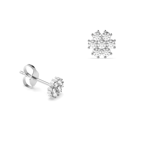 4 Prong Round Flower styled petit Diamond Earrings