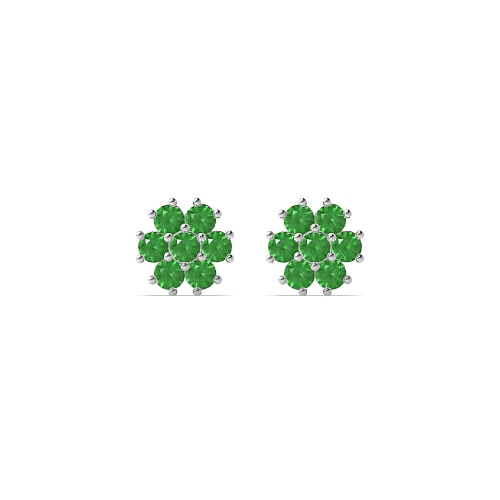 4 Prong Round Flower styled petit Emerald Diamond Earrings