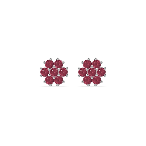 4 Prong Round Flower styled petit Ruby Diamond Earrings