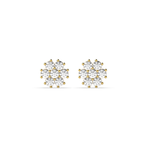 4 Prong Round Yellow Gold Flower styled petit Diamond Earrings