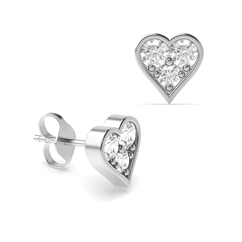 Pave Setting Round Heart shaped tri Diamond Earrings