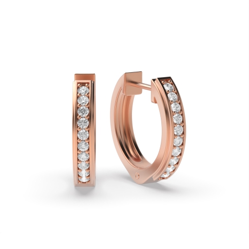 Pave Setting Round Rose Gold Designer Hoop Diamond Earrings