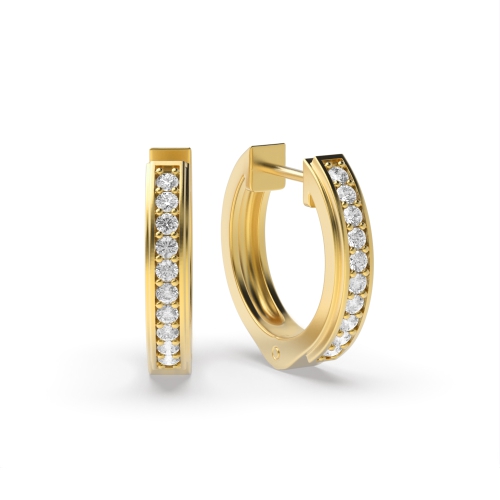 Pave Setting Round Yellow Gold Designer Hoop Diamond Earrings
