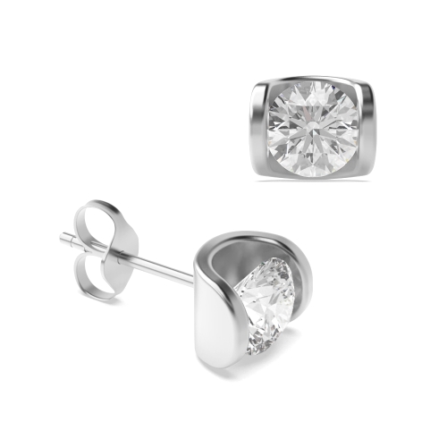Tension Setting Round Silver Stud Diamond Earrings